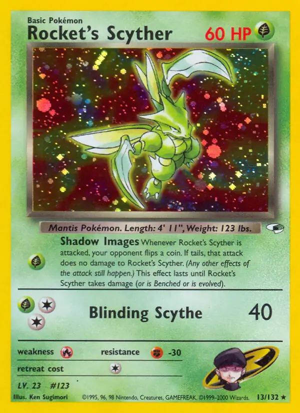 Rocket's Scyther Holo Pokemon card from Gym Heroes