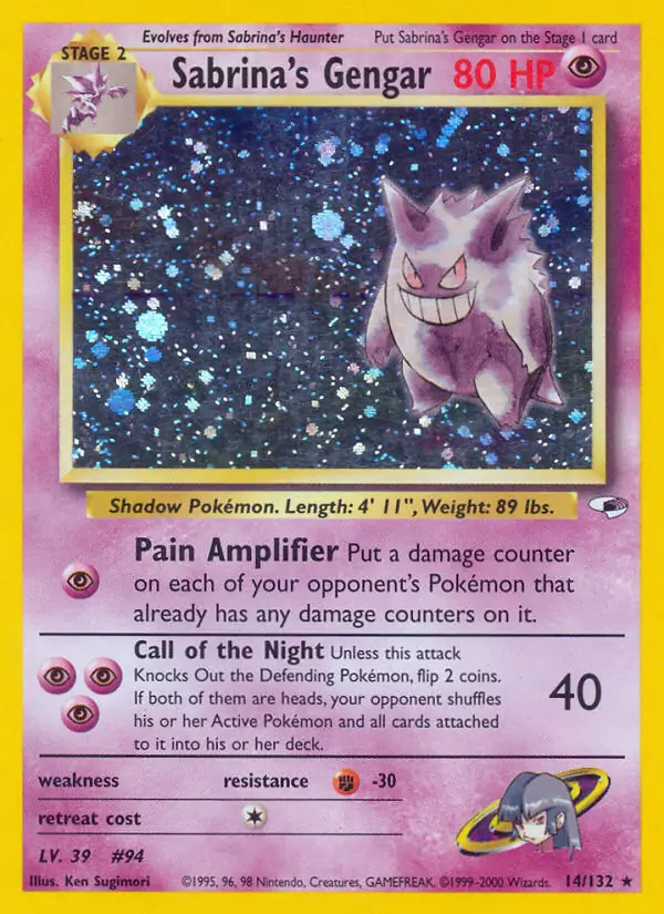 Sabrina's Gengar Holo Pokemon card from Gym Heroes