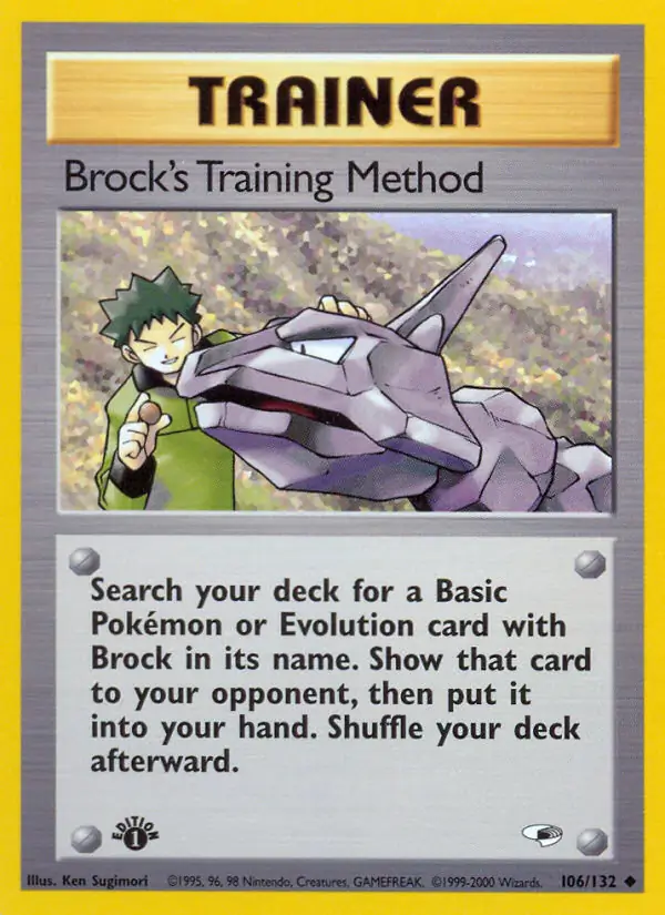 Brock's Training Method Pokemon card from Gym Heroes 1st Edition