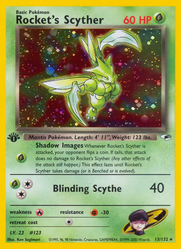 Rocket's Scyther Holo Pokemon card from Gym Heroes 1st Edition
