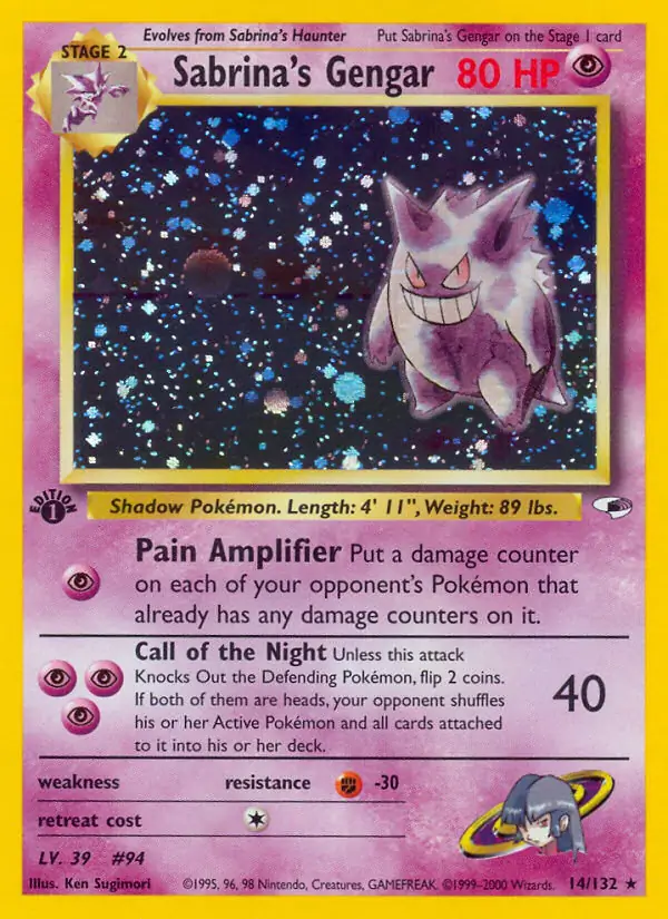 Sabrina's Gengar Holo Pokemon card from Gym Heroes 1st Edition