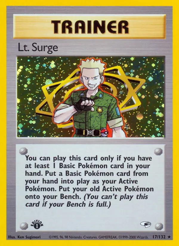 Lt. Surge Holo Pokemon card from Gym Heroes 1st Edition