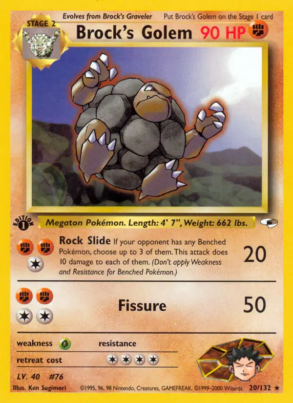 Brock's Golem Pokemon card from Gym Heroes 1st Edition