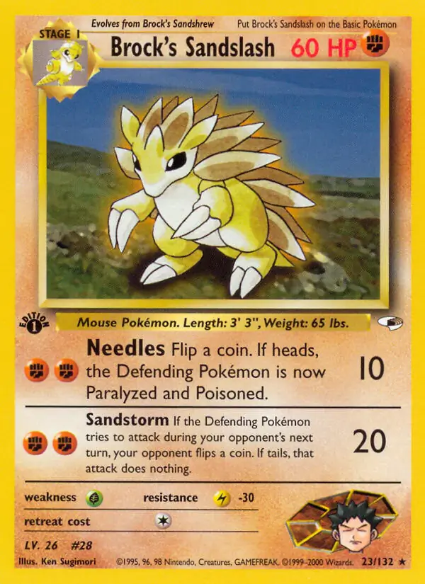 Brock's Sandslash Pokemon card from Gym Heroes 1st Edition