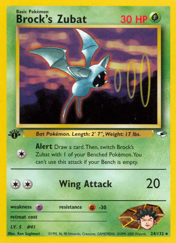 Brock's Zubat Pokemon card from Gym Heroes 1st Edition