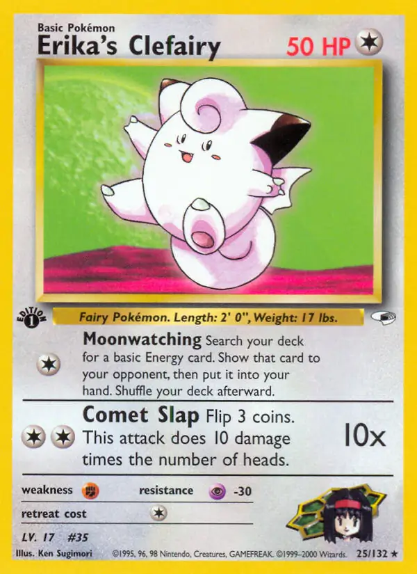 Erika's Clefairy Pokemon card from Gym Heroes 1st Edition