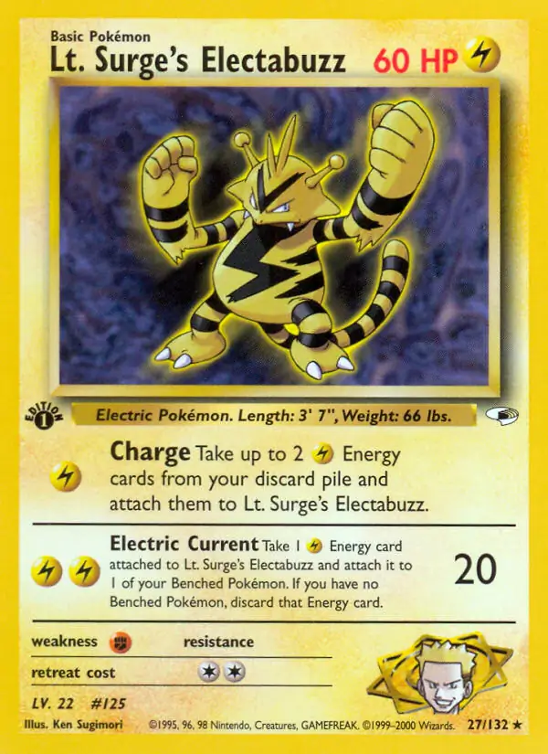 Lt. Surge's Electabuzz Pokemon card from Gym Heroes 1st Edition