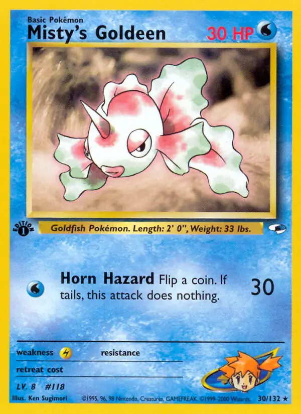 Misty's Goldeen Pokemon card from Gym Heroes 1st Edition