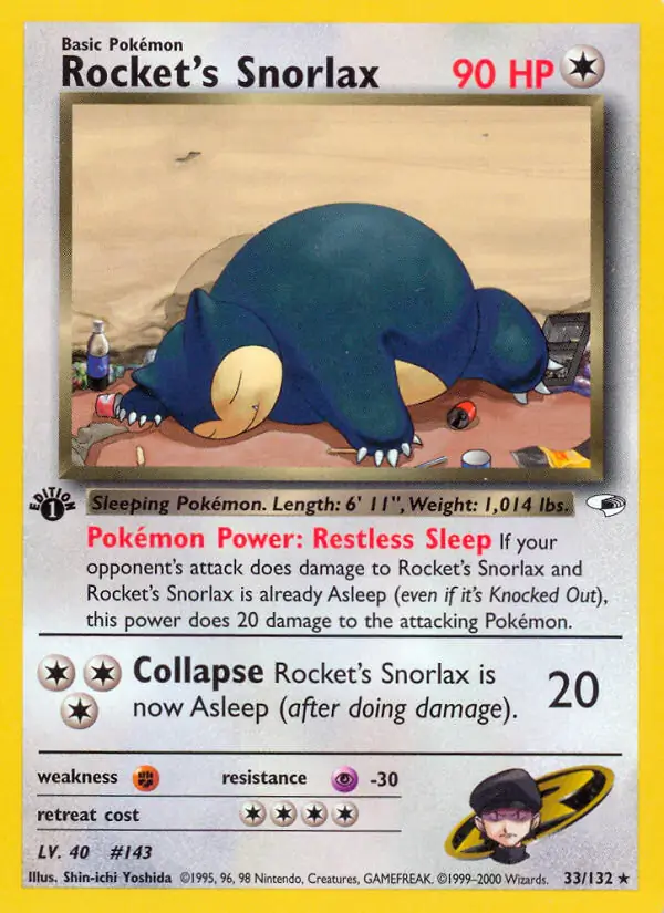 Rocket's Snorlax Holo Pokemon card from Gym Heroes 1st Edition