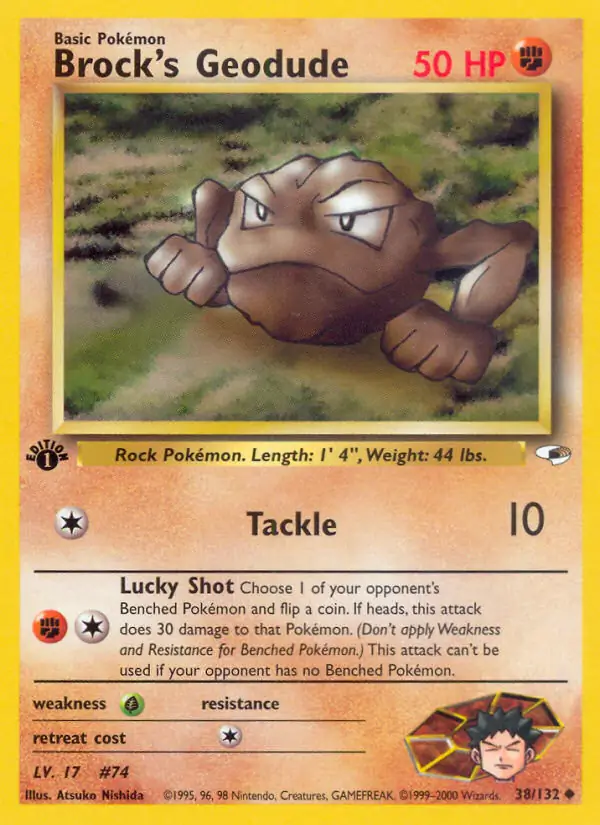 Brock's Geodude Pokemon card from Gym Heroes 1st Edition