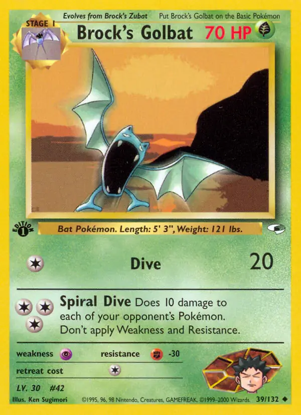 Brock's Golbat Pokemon card from Gym Heroes 1st Edition