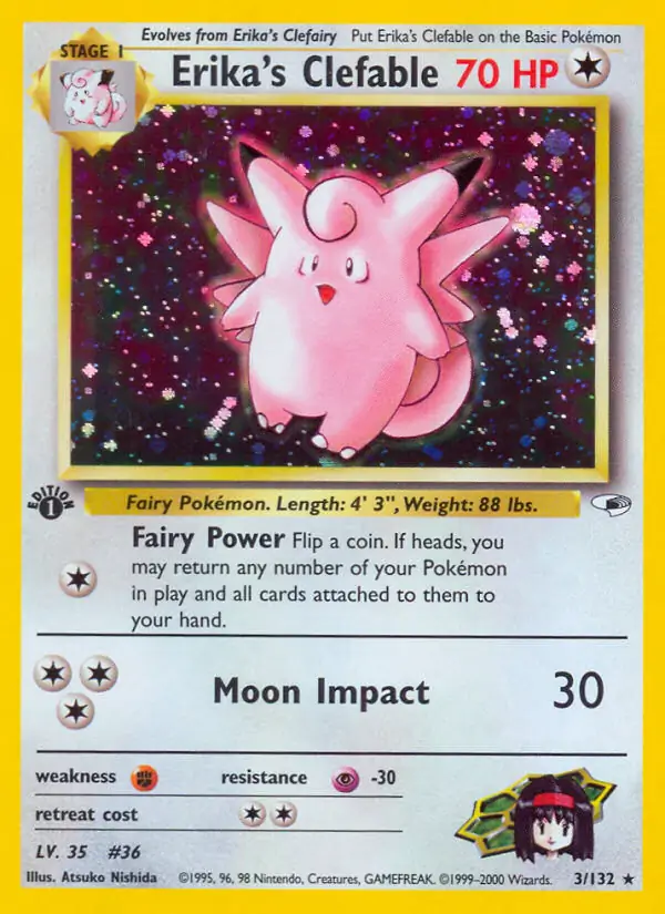 Erika's Clefable Holo Pokemon card from Gym Heroes 1st Edition
