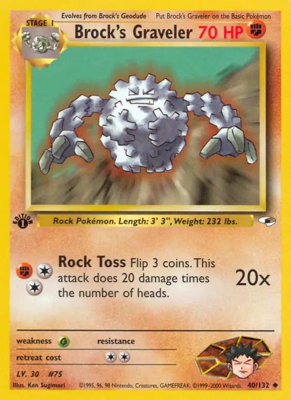 Brock's Graveler Pokemon card from Gym Heroes 1st Edition