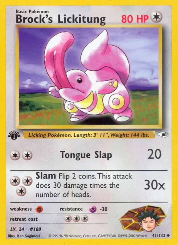 Brock's Lickitung Pokemon card from Gym Heroes 1st Edition