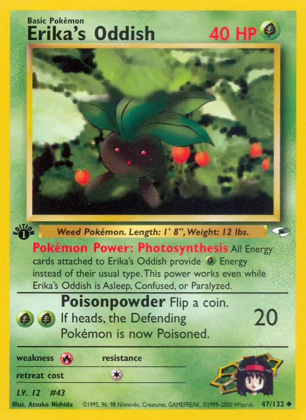 Erika's Oddish Pokemon card from Gym Heroes 1st Edition