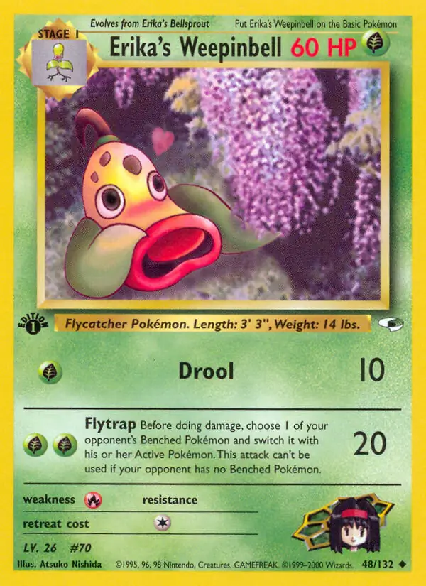Erika's Weepinbell Pokemon card from Gym Heroes 1st Edition