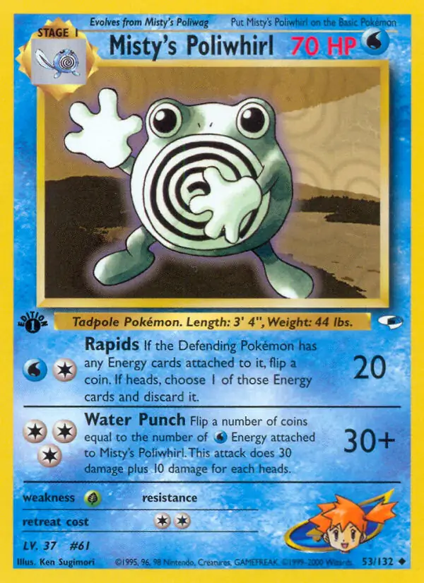 Misty's Poliwhirl Pokemon card from Gym Heroes 1st Edition