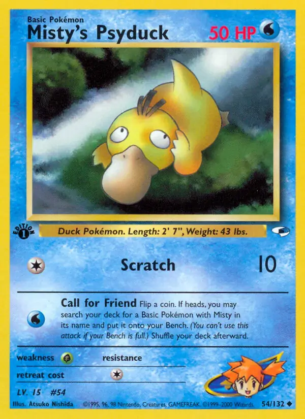 Misty's Psyduck Pokemon card from Gym Heroes 1st Edition