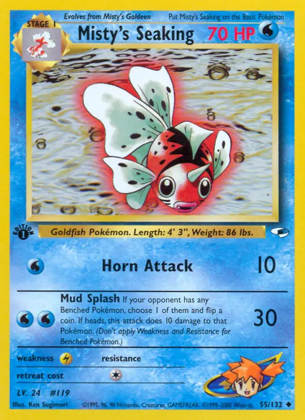 Misty's Seaking Pokemon card from Gym Heroes 1st Edition