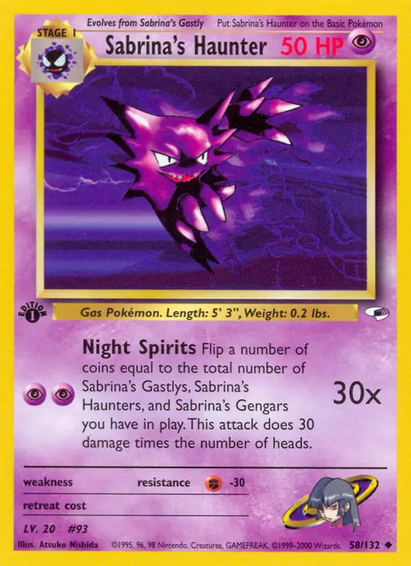 Sabrina's Haunter Pokemon card from Gym Heroes 1st Edition