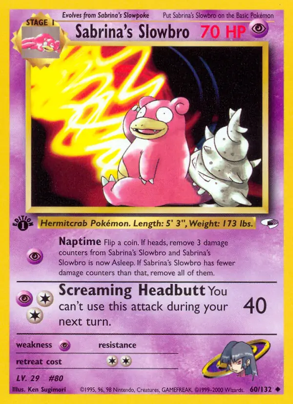 Sabrina's Slowbro Pokemon card from Gym Heroes 1st Edition