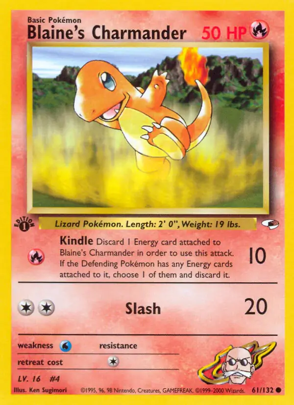 Blaine's Charmander Pokemon card from Gym Heroes 1st Edition
