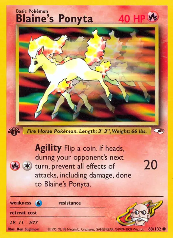 Blaine's Ponyta Pokemon card from Gym Heroes 1st Edition