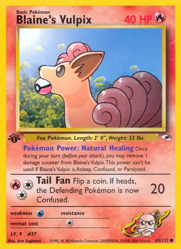 Blaine's Vulpix Pokemon card from Gym Heroes 1st Edition