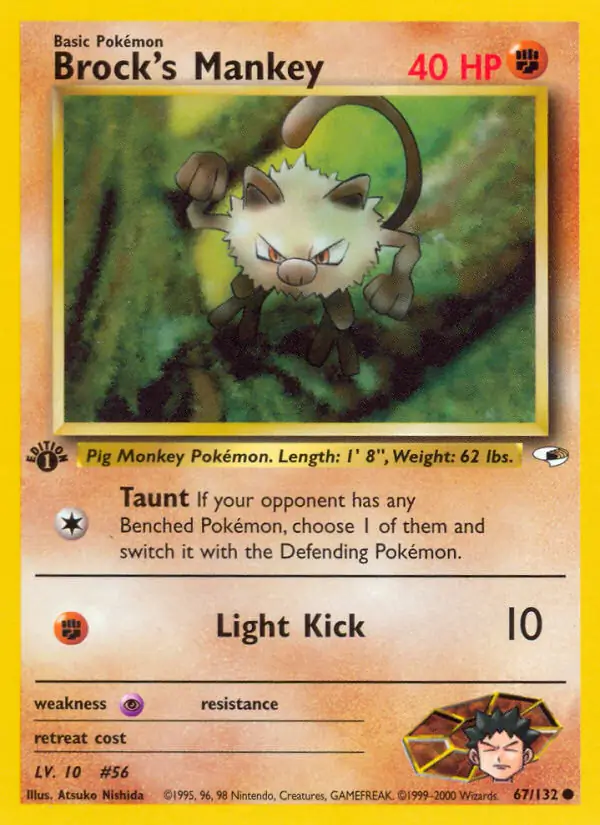 Brock's Mankey Pokemon card from Gym Heroes 1st Edition