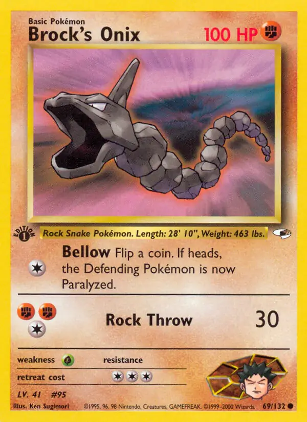Brock's Onix Pokemon card from Gym Heroes 1st Edition