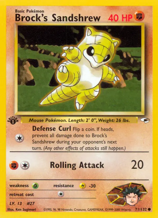 Brock's Sandshrew Pokemon card from Gym Heroes 1st Edition