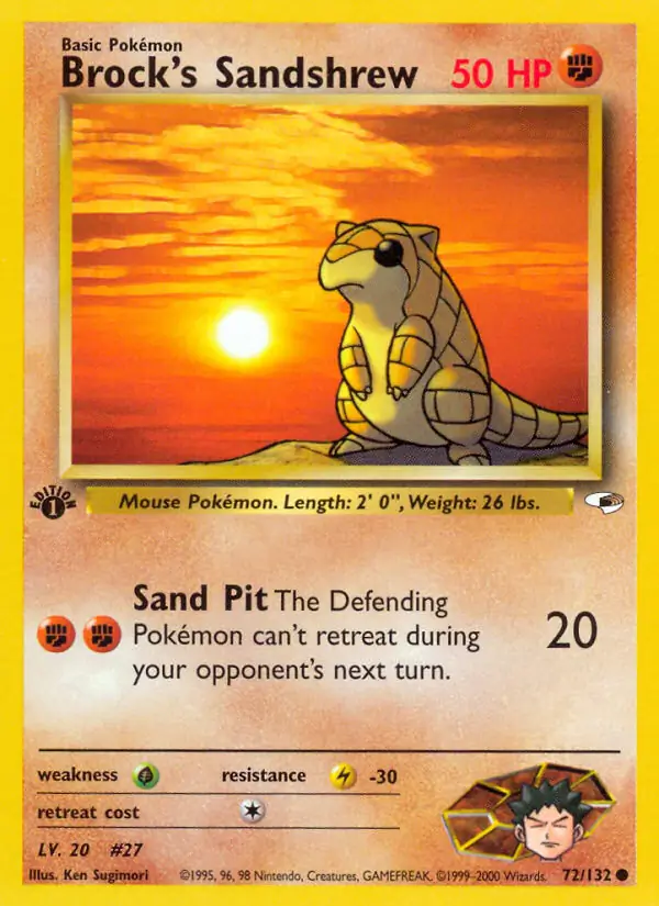 Brock's Sandshrew Pokemon card from Gym Heroes 1st Edition