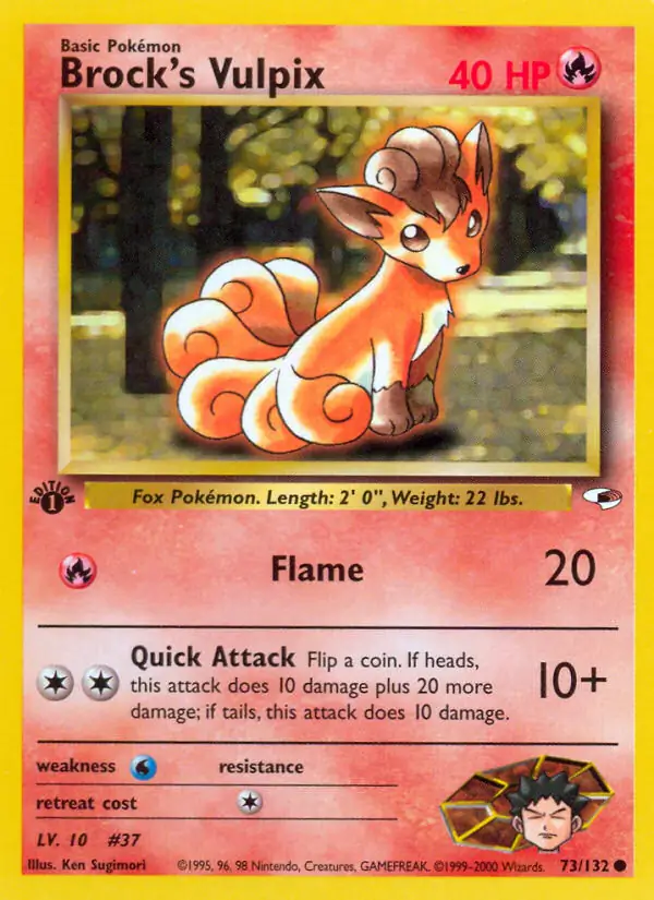 Brock's Vulpix Pokemon card from Gym Heroes 1st Edition