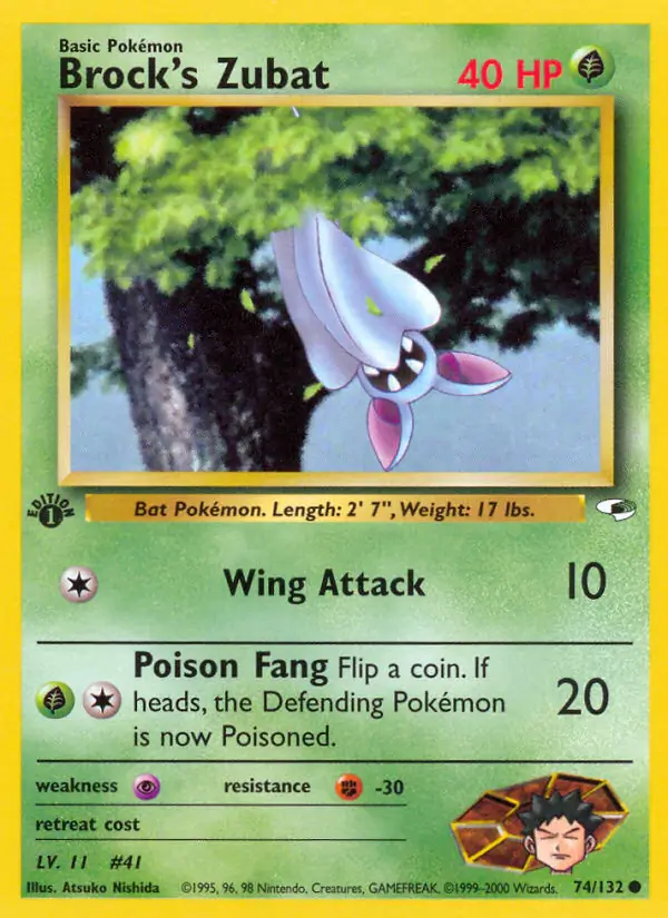 Brock's Zubat Pokemon card from Gym Heroes 1st Edition