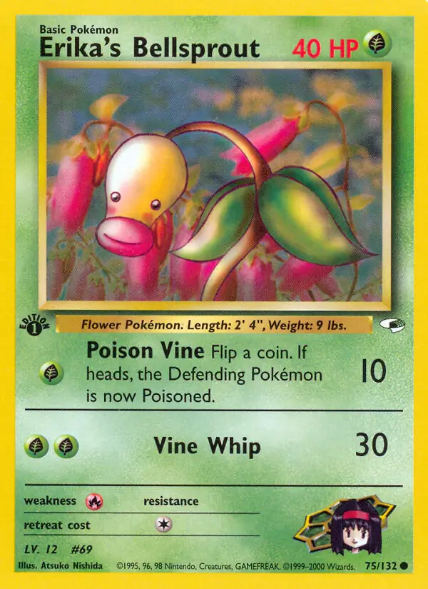 Erika's Bellsprout Pokemon card from Gym Heroes 1st Edition