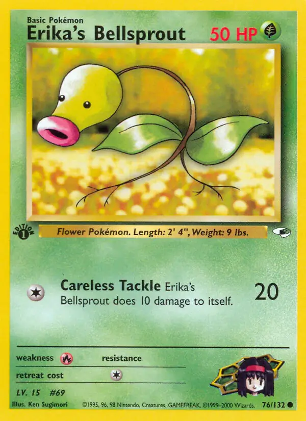 Erika's Bellsprout Pokemon card from Gym Heroes 1st Edition