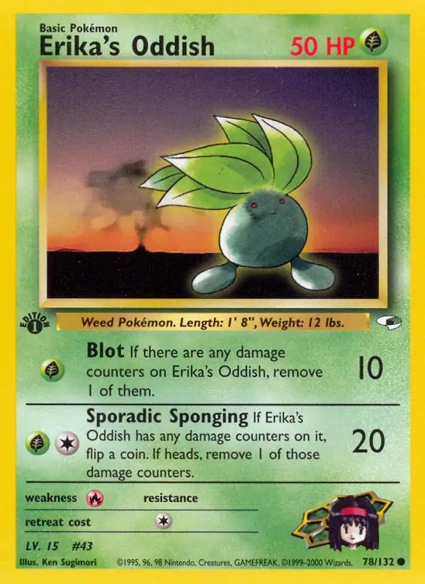 Erika's Oddish Pokemon card from Gym Heroes 1st Edition