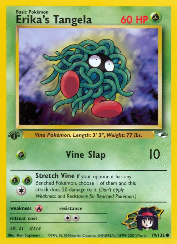 Erika's Tangela Pokemon card from Gym Heroes 1st Edition