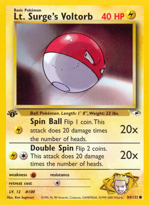 Lt. Surge's Voltorb Pokemon card from Gym Heroes 1st Edition