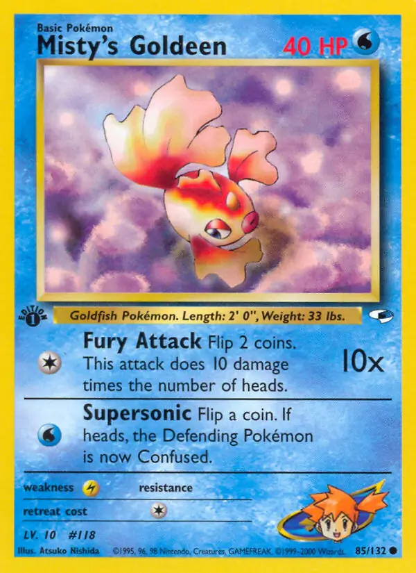 Misty's Goldeen Pokemon card from Gym Heroes 1st Edition