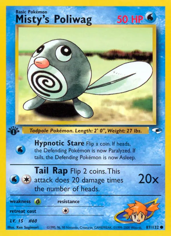 Misty's Poliwag Pokemon card from Gym Heroes 1st Edition
