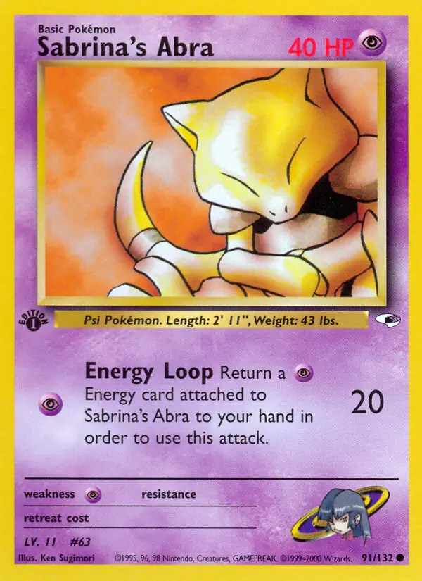 Sabrina's Abra Pokemon card from Gym Heroes 1st Edition
