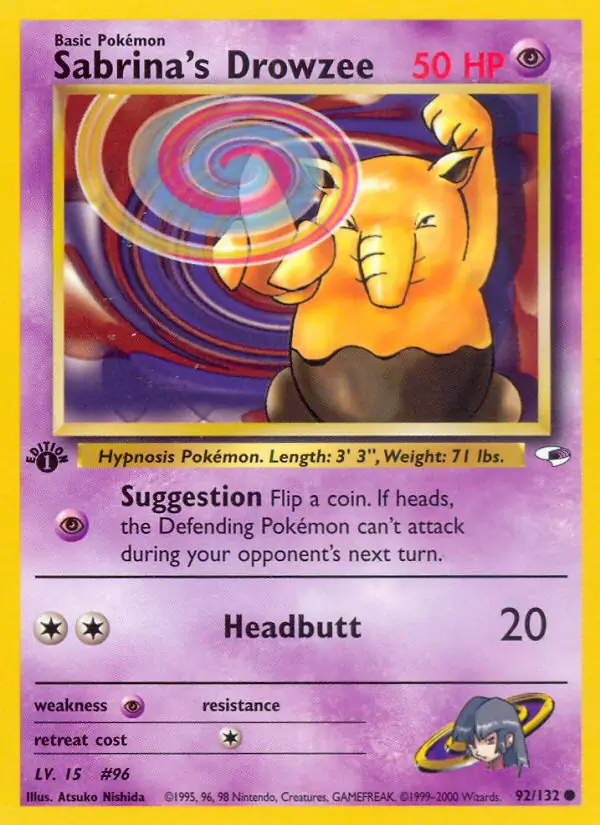 Sabrina's Drowzee Pokemon card from Gym Heroes 1st Edition