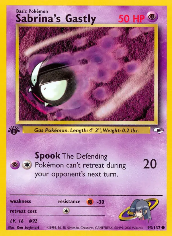 Sabrina's Gastly Pokemon card from Gym Heroes 1st Edition