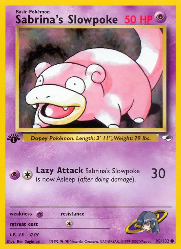 Sabrina's Slowpoke Pokemon card from Gym Heroes 1st Edition