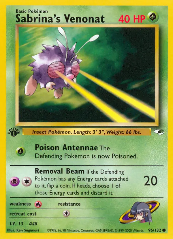Sabrina's Venonat Pokemon card from Gym Heroes 1st Edition