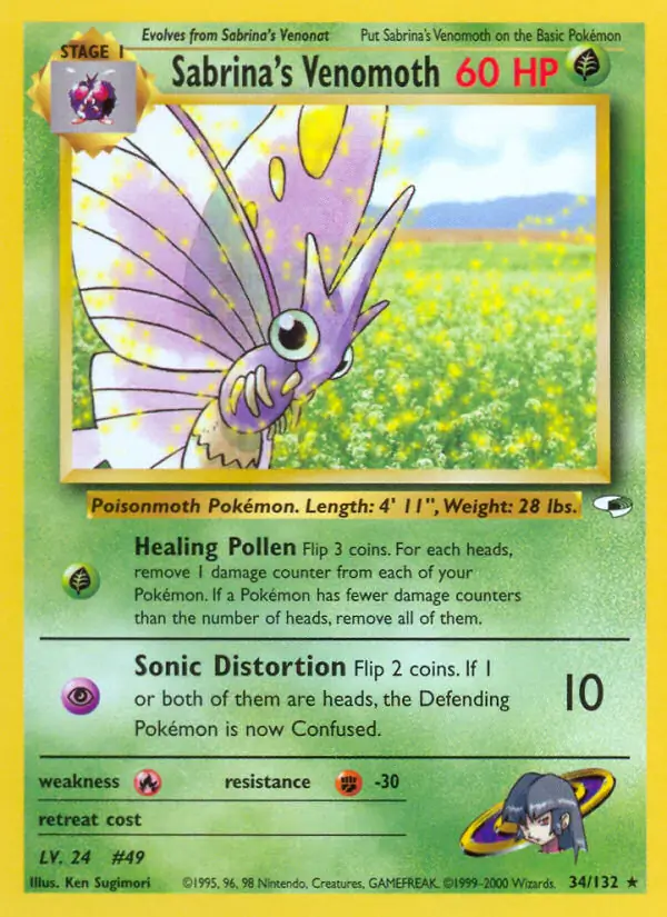 Sabrina's Venomoth Pokemon card from Gym Heroes
