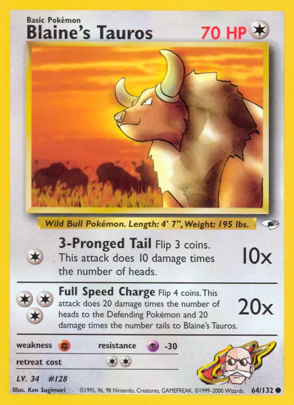Blaine's Tauros Pokemon card from Gym Heroes