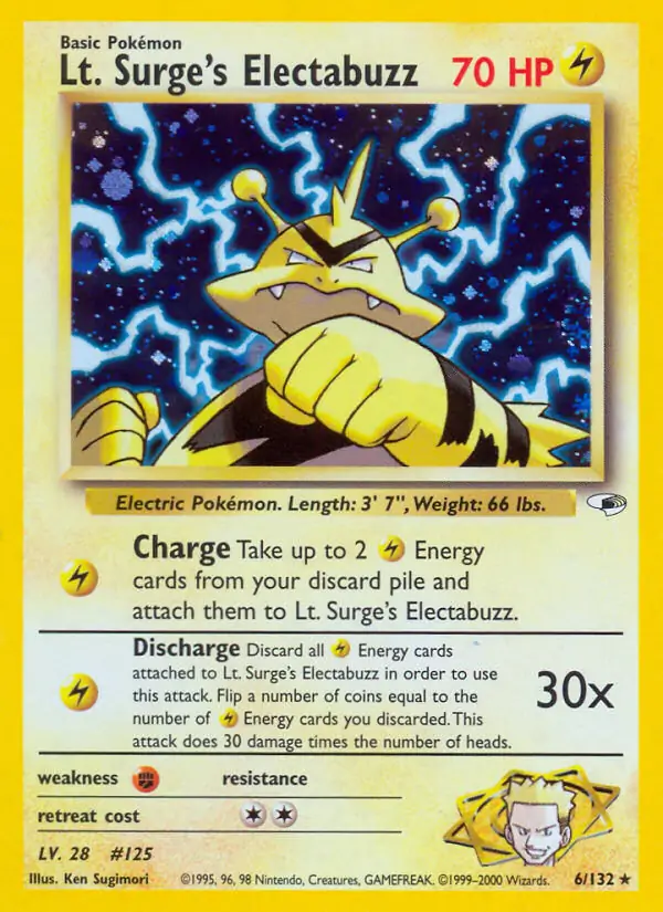 Lt. Surge's Electabuzz Holo Pokemon card from Gym Heroes