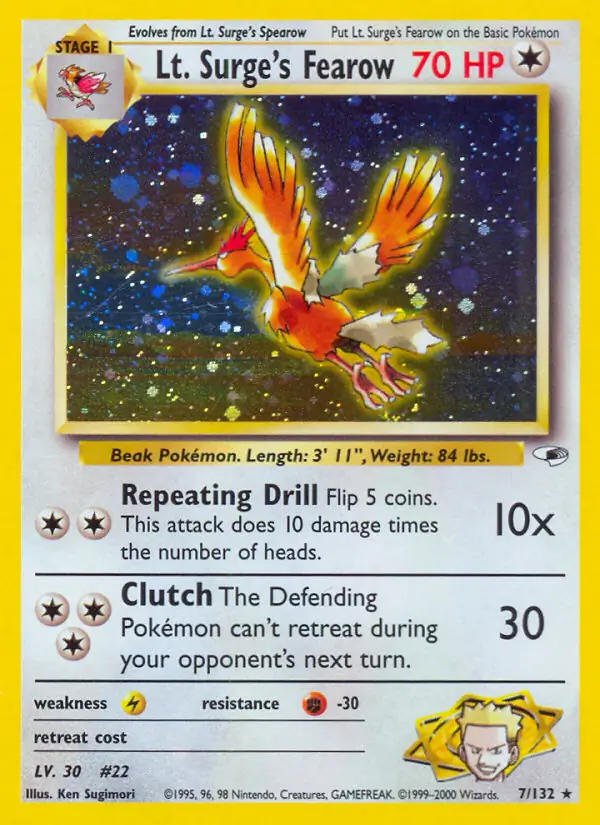 Lt. Surge's Fearow Holo Pokemon card from Gym Heroes